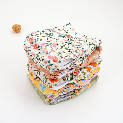 CoolaPeach 12 Set 0-3 Boy,6 Pack Diapers+6pcs (NCP05) Reusable Adjustable Cloth Diapers for Newborn to Years,One Size