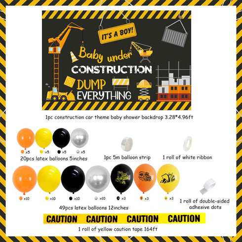Construction Baby Shower Decorations Yellow Orange Under Construction Party Balloon Garland Kit Dump Truck Baby Shower
