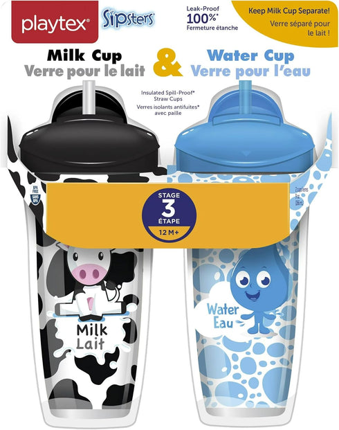 Playtex Baby Sipsters Stage 3 Spill-Proof, Leak-Proof, Insulated Toddler Straw Sippy Cups - Milk and Water, 9 Oz, 2 Count by Playtex Baby