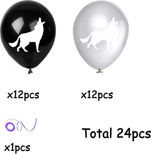 24PCS Wolf Latex Balloons for Wild Wolf Animal Theme Party Supplies, 12inch Balloons for Kids Birthday