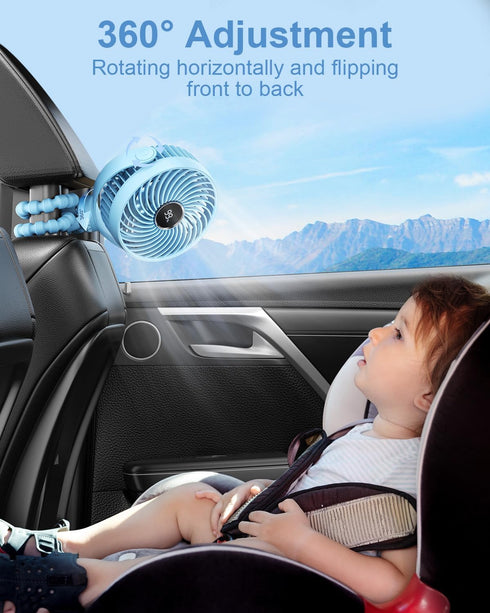 Portable Stroller Fan for Travel - LED Night Light Clip-on Fan Operated by Rechargeable Battery, Cordless Fan with