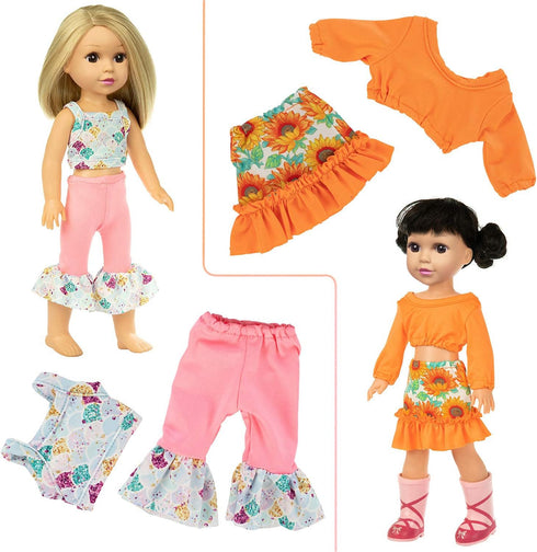 Ecore Fun 10 Sets Doll Clothes Outfits for 15 Inch Girl Dolls, 14.5 Inch Dresses, Pajamas, Hair Clips