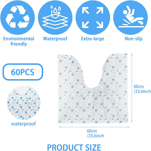 FCQWMTSD 60 Pack Commode Commode Disposable Toilet Mat,Non-Slip Waterproof U-Shape Pads for Adult Incontinence & Kids