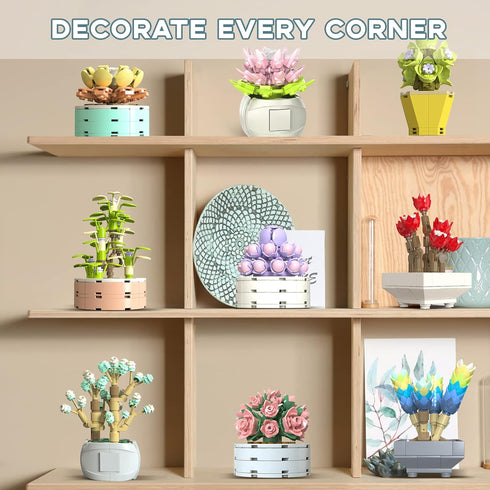 JMBricklayer Flowers Succulents Botanical Collection Building Sets, Creative Flowers Building Project for Adults