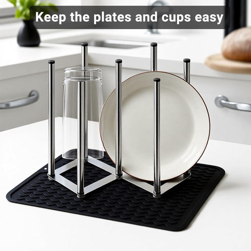 Enprotty Countertop Stainless Steel Bottle Drying Rack with Non-Slip Silicone Mat Foldable Water Bottles Dryer Stand