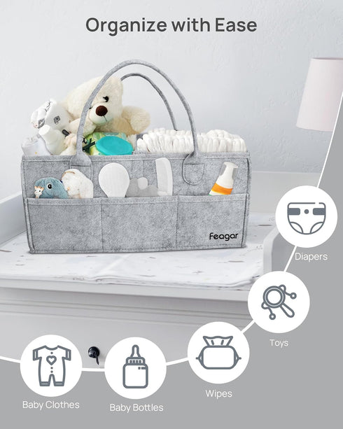 15 Inch 2 Pack Set 8 2 Feagar Baby Diaper Caddy Organizer, Large with Pockets & Dividers, Portable Nursery Storage