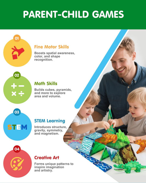 Set 35 3-5 5-7, 3+ Magnetic Tiles Animals & Dinosaurs Toys, STEM Educational Building Blocks, Sensory PCS for Toddlers