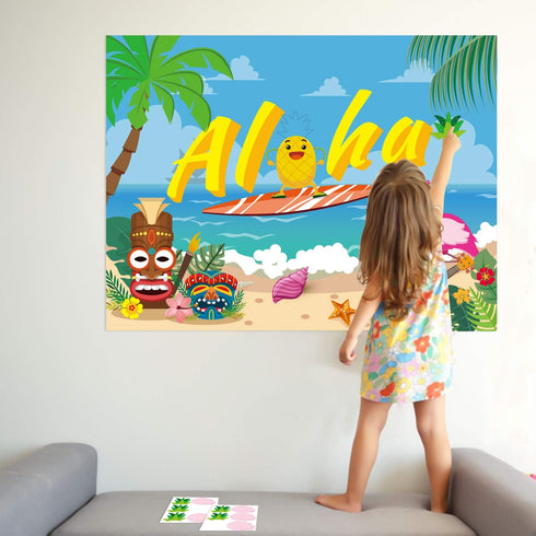 Ticiaga 36pcs Aloha Hawaii Party Stickers, Pin The Hair and Wing On Pineapple and Flamingo Poster Game