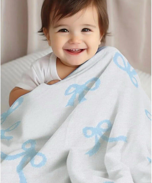 Bow Blanket Blue Bows Soft Throw Blanket Reversible Premium Cozy Fabric for