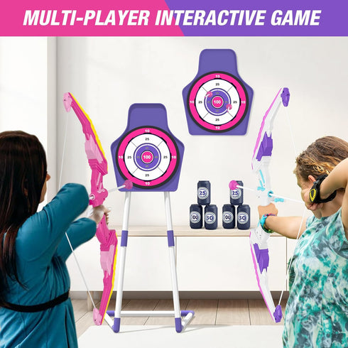 2 Pack Bow and Arrow for Kids, LED Light Up Archery Set with 24 Suction Cup Arrows and Standing Target