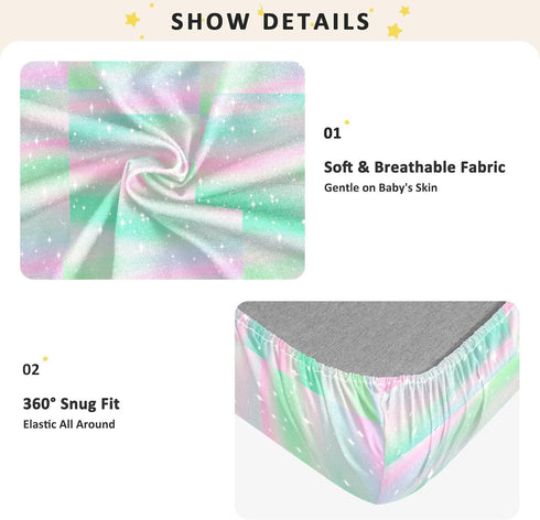 miaozhen 1 Pack 52x28 Cotton Baby Crib Sheets Soft Stretchy Childish Star Green Peach Gradient Toddler Mattress Sheet