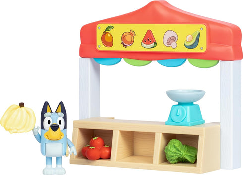 Bluey Mini Playsets Farmers Market Playset with Articulated Figure, Shopping Bag, and Accessories