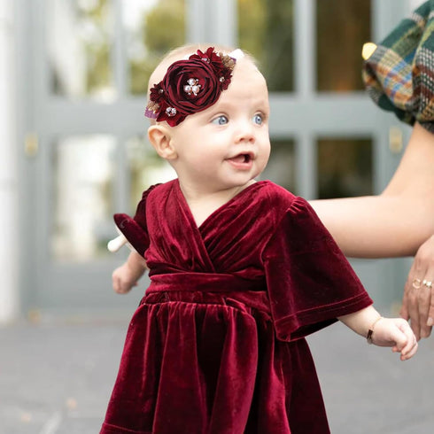 Baby Girl Floral Headbands, 3pcs Handmade Nylon Flower Crown Elastic Hairband for Newborn Toddler Gifts