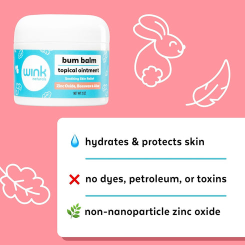2 Oz Wink Well Baby and Kids Diaper Rash Cream- Bum Balm Diaper Cream for Irritated Skin and Insect Bites- Natural