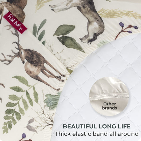 Pobibaby Premium Single Fitted Baby Boy Crib Sheet, Ultra-Soft Cotton Blend, Safe and Snug, Wildlife Brown