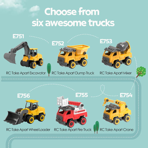 Take Apart Toy Excavator with Electric Screwdriver, Remote Control Construction Set for Indoor/Outdoor STEM Play
