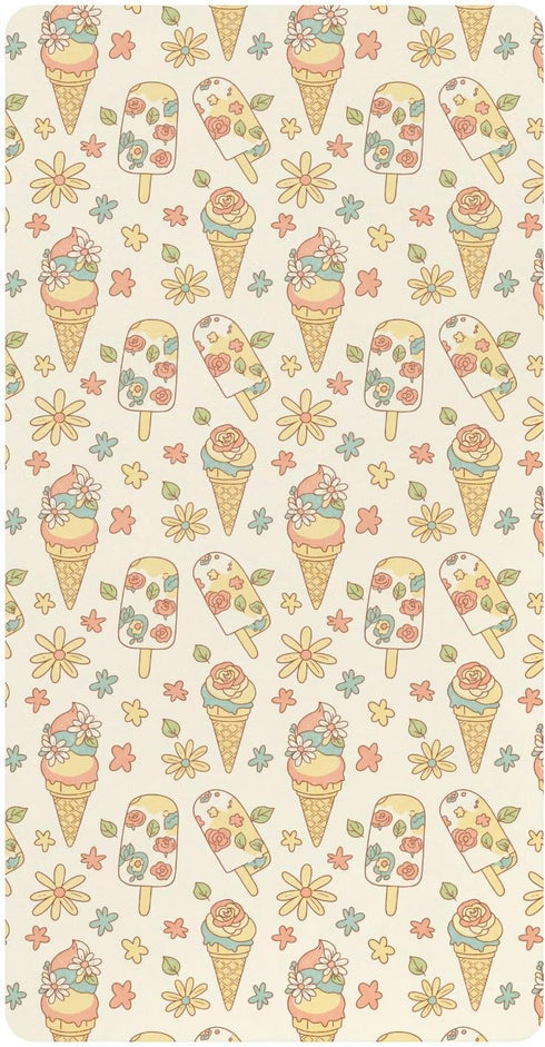 Jynexis Ice Cream Flowers White Pattern Baby Crib Sheets, Cotton Fitted Crib Sheet,