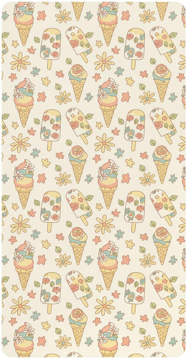 Jynexis Ice Cream Flowers White Pattern Baby Crib Sheets, Cotton Fitted Crib Sheet,