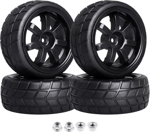 Hobbypark 4Pcs 26mm 1/10 RC Touring Car Tires & 12mm Hex Hub Wheel Rims with Foam Inserts