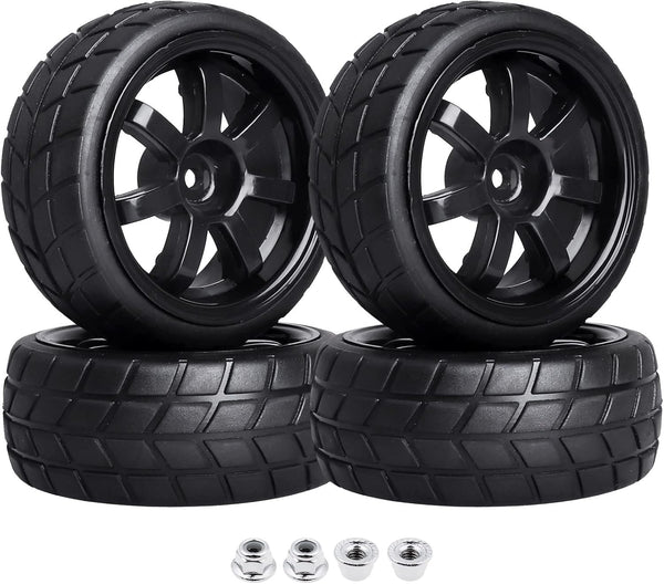 Hobbypark 4Pcs 26mm 1/10 RC Touring Car Tires & 12mm Hex Hub Wheel Rims with Foam Inserts