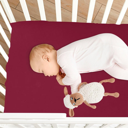 PaChyLuu 27"x39" Crib Sheets for Boys & Girls, Burgundy Solid Color Crib Sheet Ultra Soft Microfiber Fitted Sheets