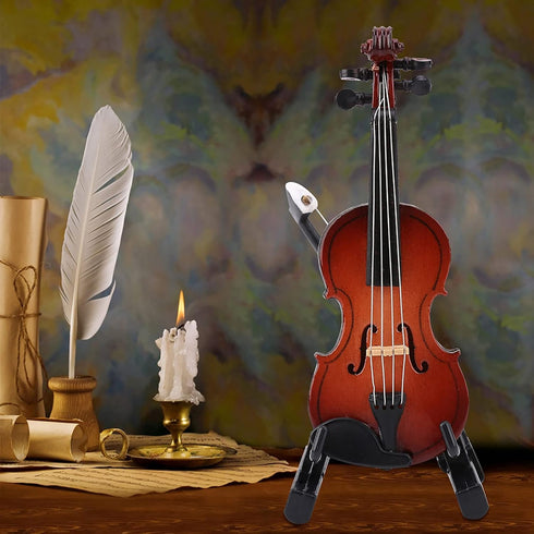 World Smalles Violin,Four Seasons Tiny Violin for Complainers,Miniature Model With Stand Case,Dollhouse