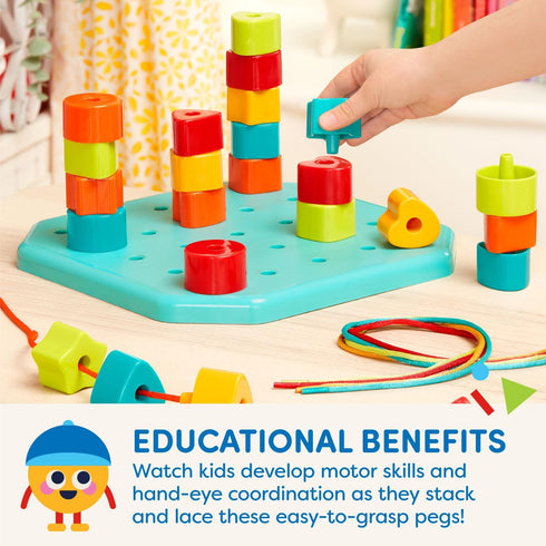 Battat Toddler Peg Board, 31 Pcs Stacking Peg Board Set, Fine Motor Skills Therapy Toy for 2 Years +