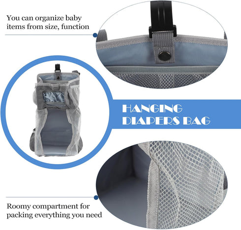 HONITANO Bedside Hanging Diaper Bag Nursery Organizer Large Grey Snowflake Fabric Crib Storage Pouch for Diaper Stacker