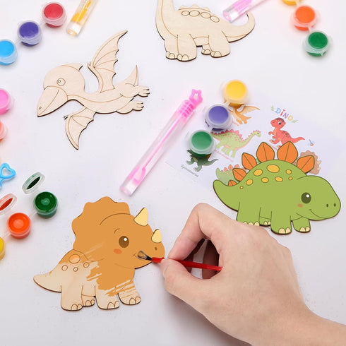 24 Pack 8 Bafeil Dinosaur Party Favors - Wooden Painting Crafts Kits with Bubble Wands, Birthday Goodie Bag Stuffers