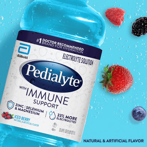 Immune 1 Pack 4 Pedialyte with Support Electrolyte Solution, Hydration Drink with Zinc, Selenium, and Magnesium, Iced