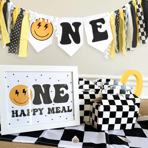 RTHPY 1st One Happy Dude High Chair Banner Boy First Highchair Banner for Birthday Decorations, One Happy Dude Birthday