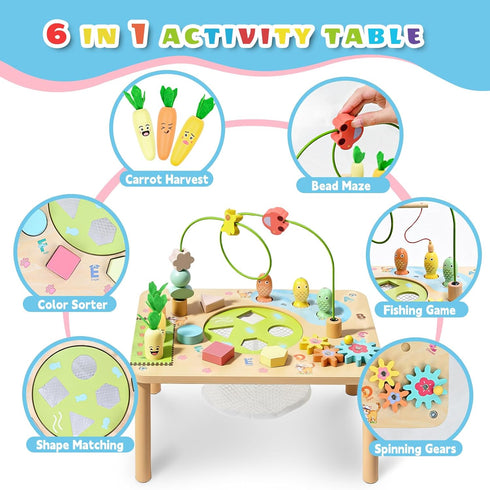 6 1 1st WINGYZ Activity Table, in Wooden Montessori Activity Center with Bead Maze Shape Sorter Fishing Game, Kids