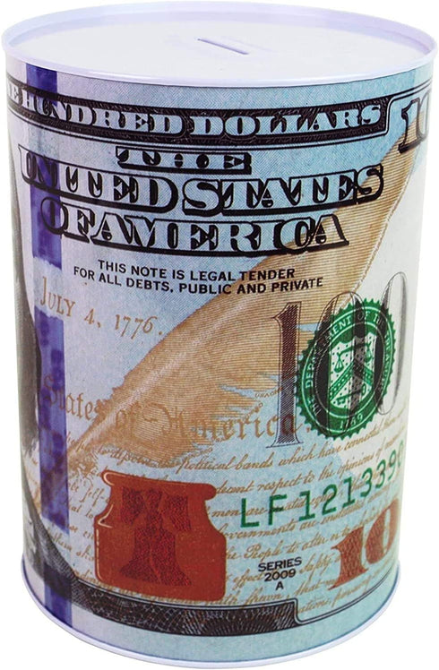 $100 Dollar Bill Piggy Bank - 5 7/8" Tall Coin Saving Money Currency Jar (1 Pack, 5 7/8" X 4")