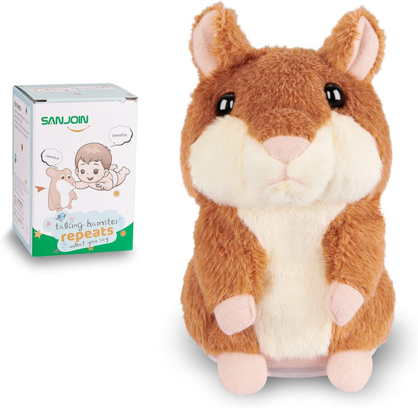 Kids Talking Hamster Toy for Ages 2-4, Interactive Plush Repeating Toy, Birthday Gift (Brown)