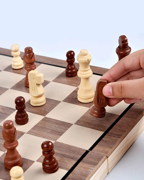 15" Set 2 Set Wooden Chess | Folding Board, Extra Queens | Magnetic Chess Board for Adults & Kids, Pieces Storage Slots