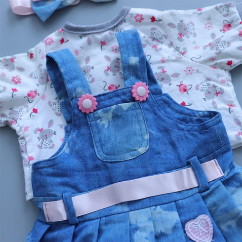 Reborn Baby Doll Clothes for 17-22 Inch Newborn Girl, Outfit Accessories with Denim Skirt 5pcs Set