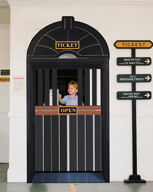 Preboun Train Party Decorations Train Ticket Station Ticket Hall Door Curtain Decor Hall Door Cover for Railroad