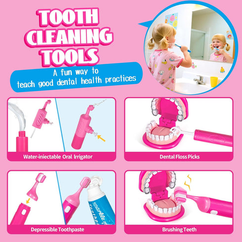 Set 3-5 4+ 5-7 ULOVEME Kids Dentist Play Pink with Braces /Removable Teeth /Retainer - Doctor Kit for Toddlers