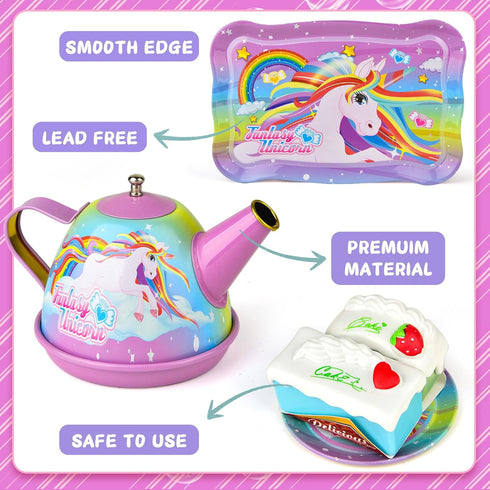 Minnot Set 3 4 5 6 Set, Unicorn Tea Party for Little Girls, Age Year Old, Toddler Kids Kitchen Pretend Play Toys
