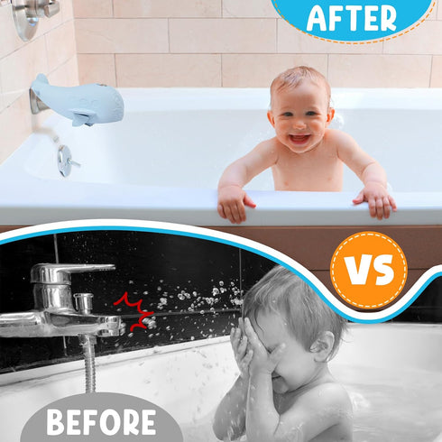 Bath Spout Cover, Baby Bathtub Faucet Cover, Universal Silicone Safety Guard with Anti-Slip Strap, Whale Design