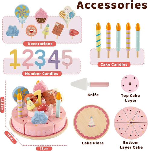 Set, Sets 3-5, 4 5 HERSITY Wooden Birthday Cake Play Wooden Food for Play Kitchen Toy Tea for Toddlers Kids Pretend