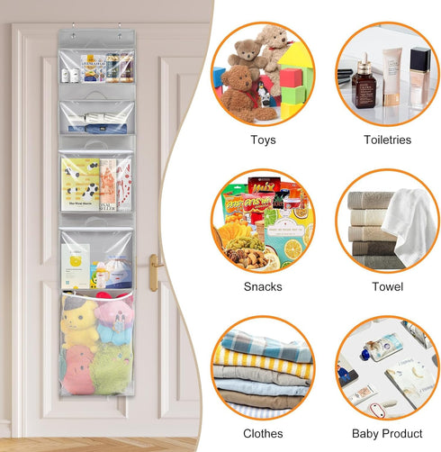 4 Closet Woodoulogy Hanging Toy Storage over Door, Block Stuffed Animal Organizer Idea with Removable Case Bag, Bi-Fold