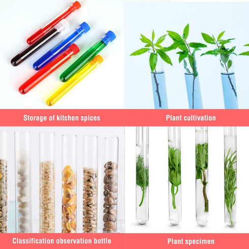 TEKEFT Set of 6 Assorted Color Plastic Test Tube Set, Caps and Rack, Scientific Experiment