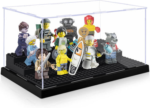 Mlikero 2 Pack Display Case for Minifigures – Removable Acrylic Box Storage with 3 Movable Steps for Collection Toys