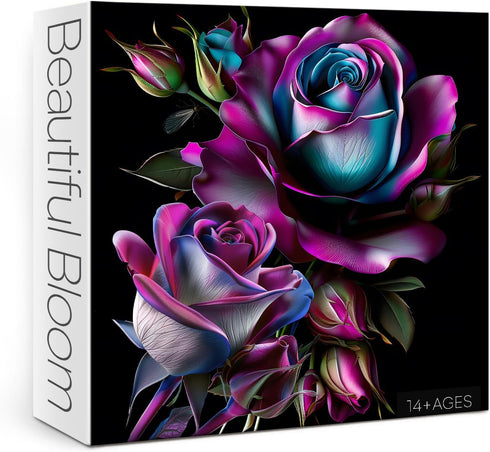 Larkipuzz Purple Rose Art Puzzles for Adults 1000 Pieces, Beautiful Flower Plant Jigsaw