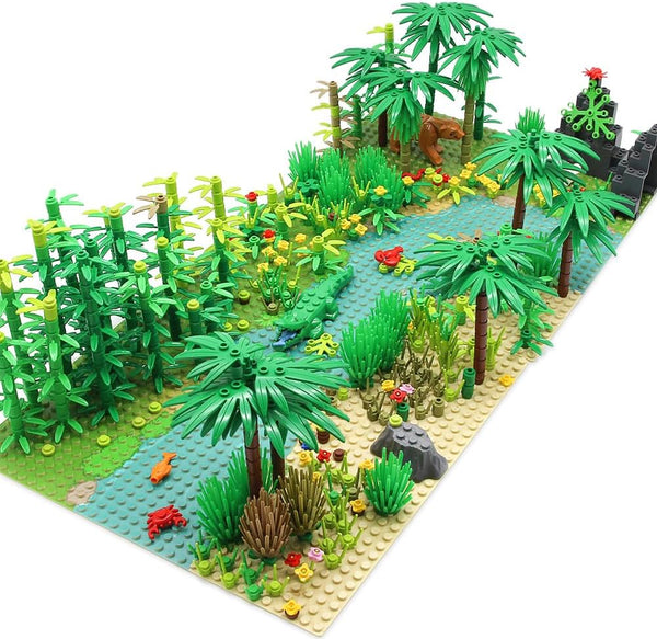 Rainforest Jungle Trees Building Blocks Bricks with 2 Base Plates (10 Inches