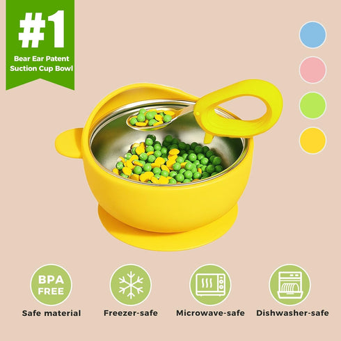 Bantroplis 2-in-1 Set SUS304 4Pack Stainless Steel Baby Bowls with Suction, Toddler Feeding Non-Toxic | Unbreakable