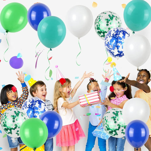 50Pcs Blue Green Balloons 12inch, Light Green and Vintage Klein Blue Confetti Balloons for Party