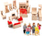5 Set Dollhouse Furniture Accessories Wooden Bathroom/Living Room/Dining Room/Bedroom/Kitchen House 6 Family