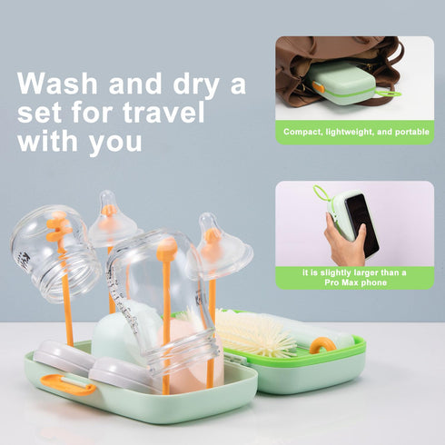 suvast 7in1 Travel Bottle Cleaner kit,Baby Essentials, with Bottle BrushNipple BrushStraw Cleaner BrushSoap